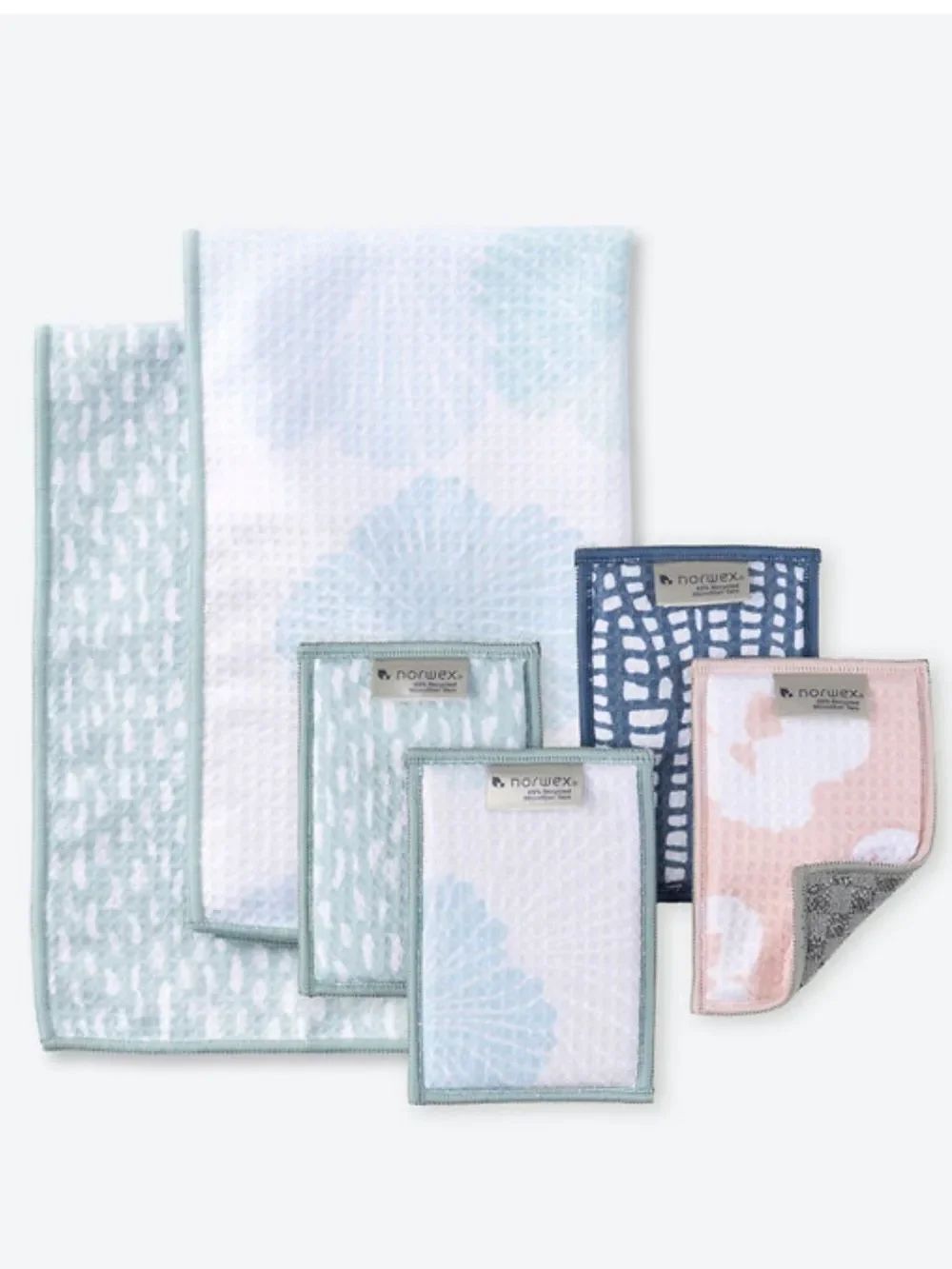 Norwex Waffle Weave Kitchen Set Tea Towels and dual sided sponges Set of 6 NWT